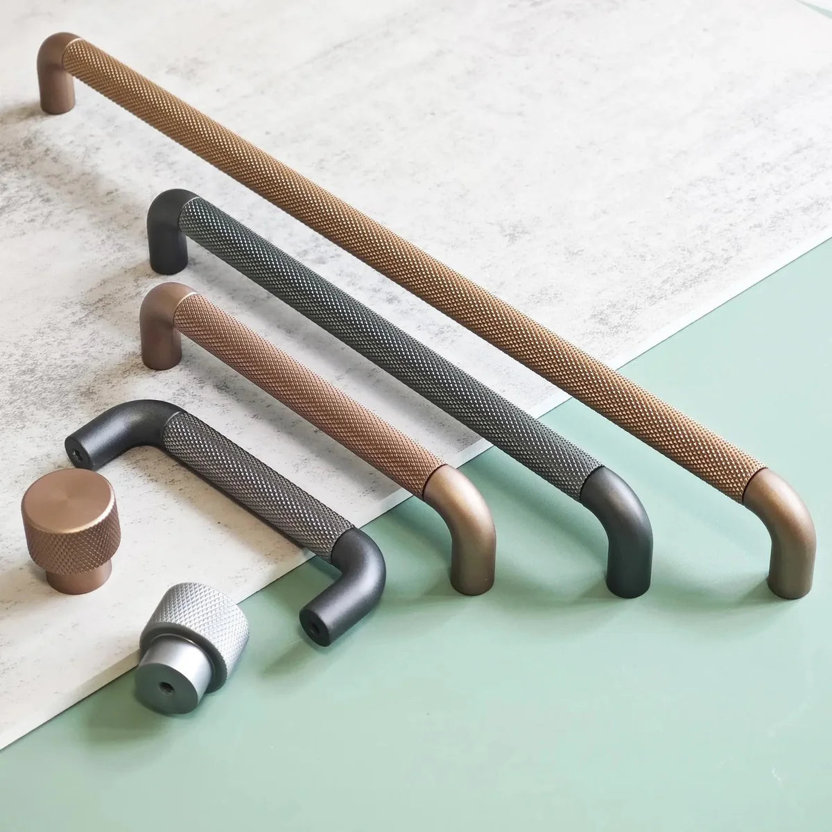 Image of Textured Bar & Knob Handle Set – Modern Industrial Design