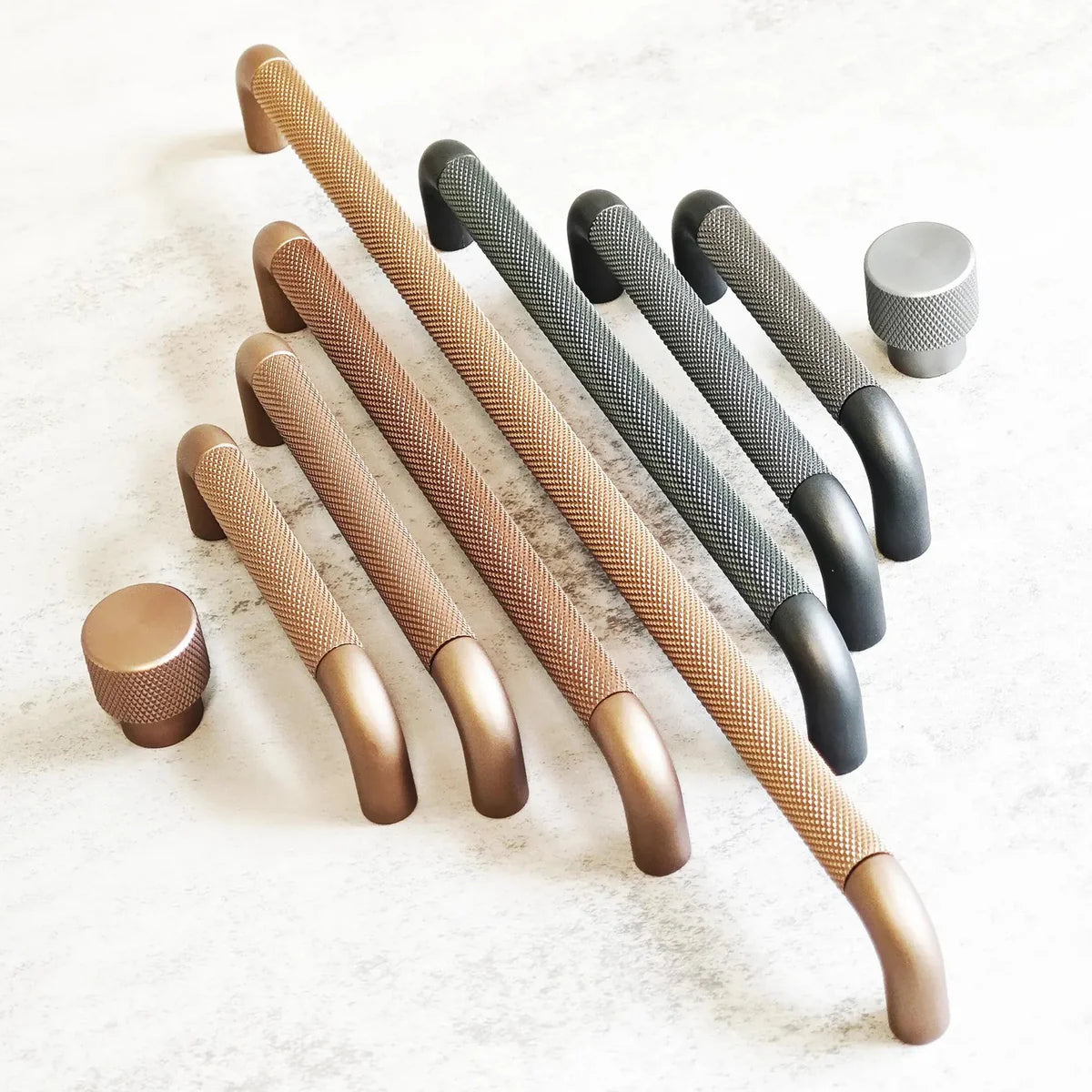 Image of Textured Bar & Knob Handle Set – Modern Industrial Design