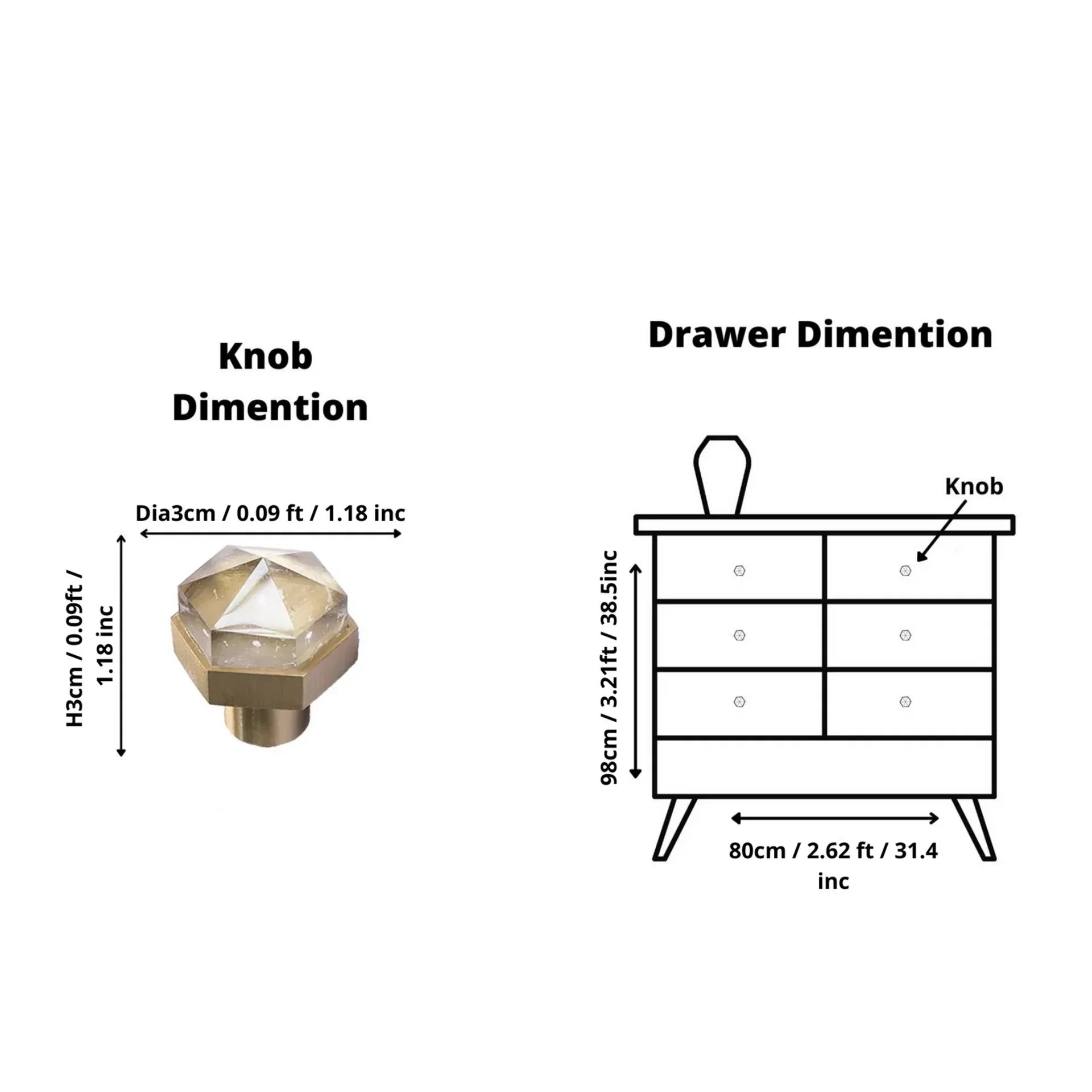 Image of Natural Crystal & Brass Hexagon Knob