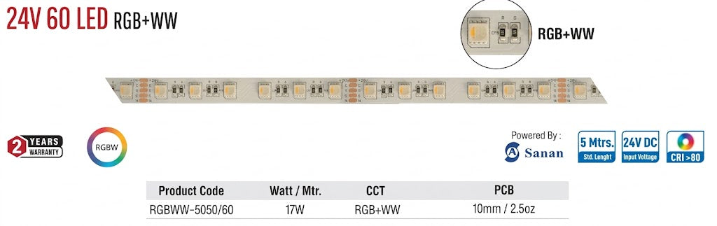 Image of 24V 60 LED RGB+WW Enso Strip Light