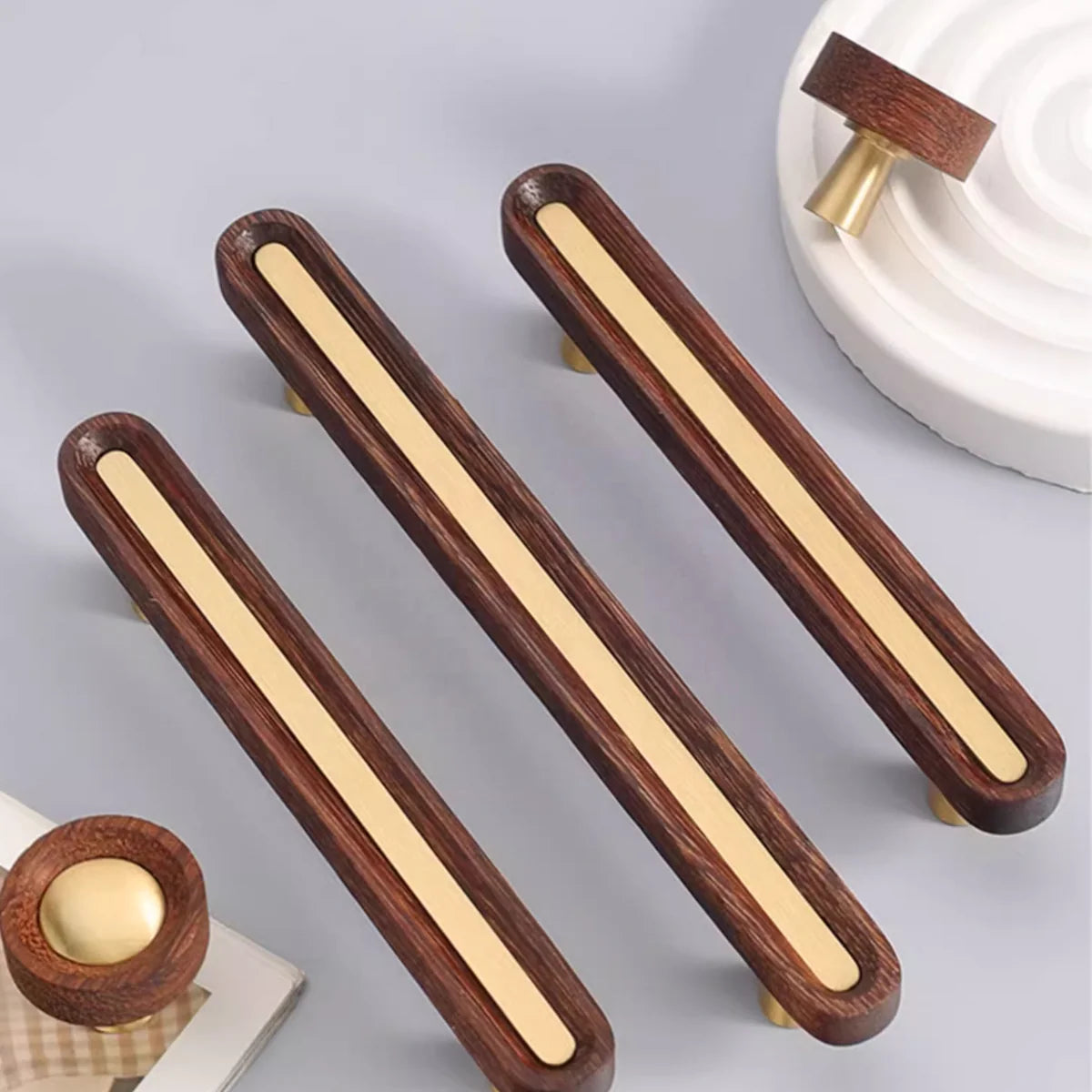 Image of Brushed Brass and Wenge Wood Handles