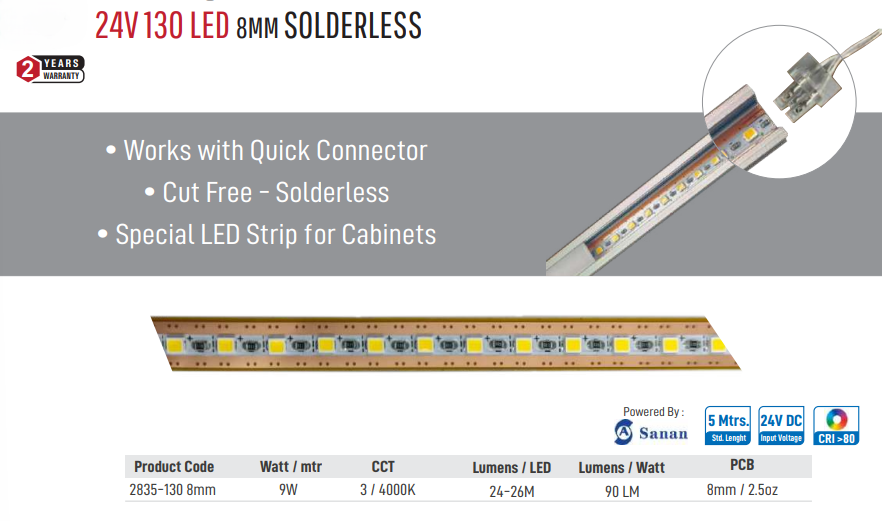 Image of Enso 24V 130 LED 8mm Solderless
