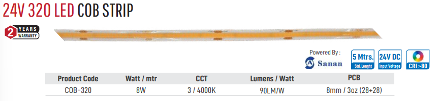 Image of Enso 24V 320 LED COB Strip