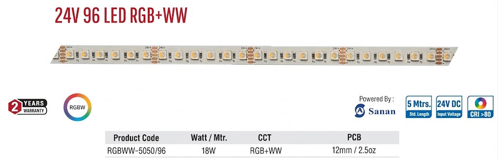 Image of Enso 24V 96 LED RGB+WW Strip Light
