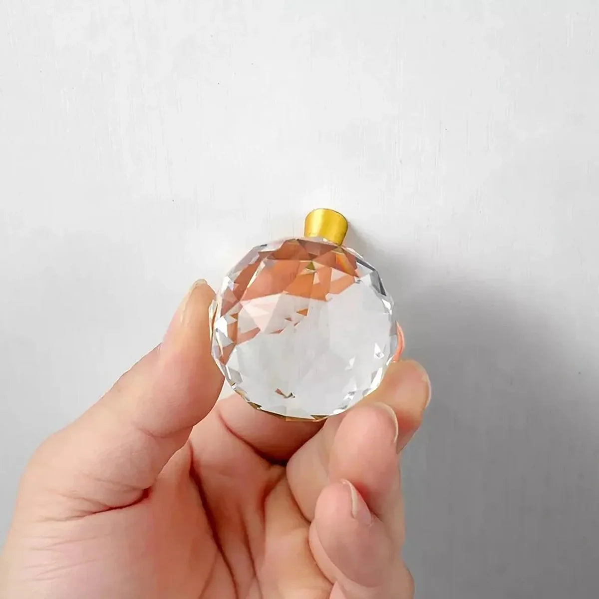 Image of Round Faceted Crystal & Brass Cabinet Knob
