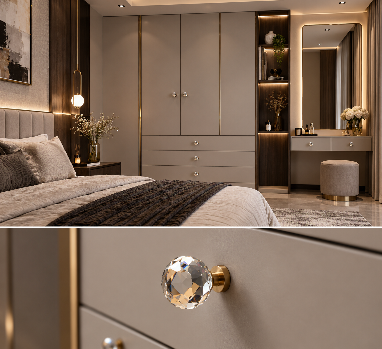 Image of Round Faceted Crystal & Brass Cabinet Knob