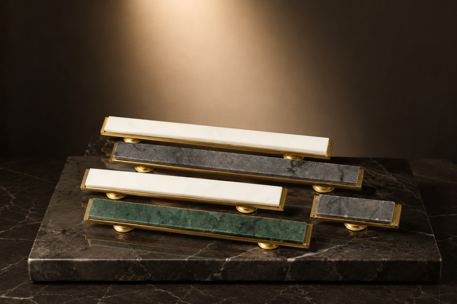 Image of Karish Modern White Marble & Brass T-Bar Handle