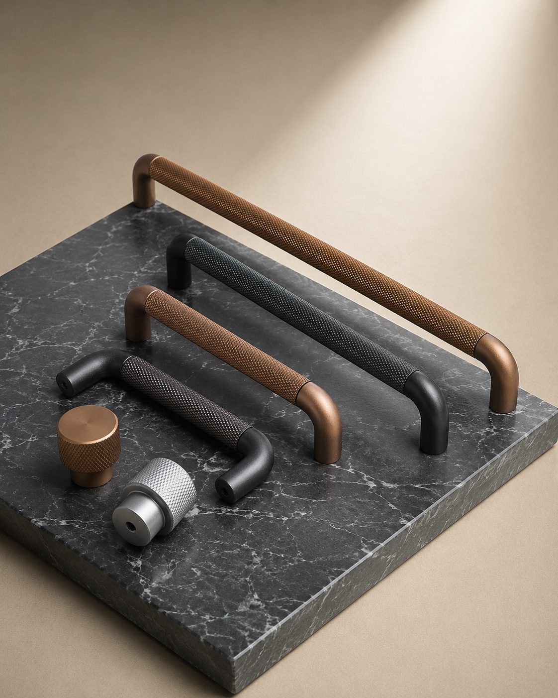 Image of Textured Bar & Knob Handle Set – Modern Industrial Design
