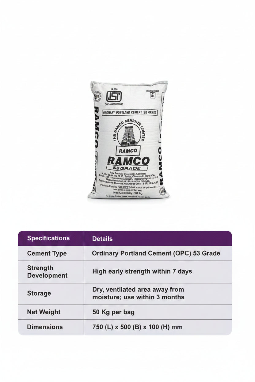 Image of Ramco Cement OPC 53 Grade, 50 Kg Bag