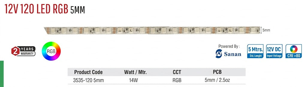 Image of Enso 12V 120 LED RGB 5MM Strip Light