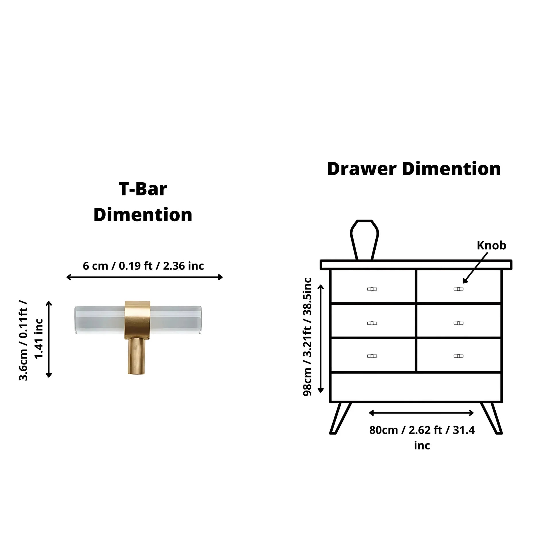 Image of Clear Acrylic & Brass T-Bar Handle Collection