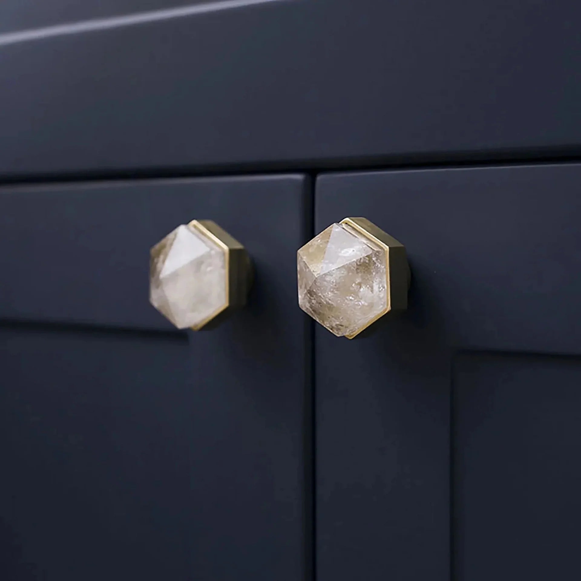 Image of Natural Crystal & Brass Hexagon Knob