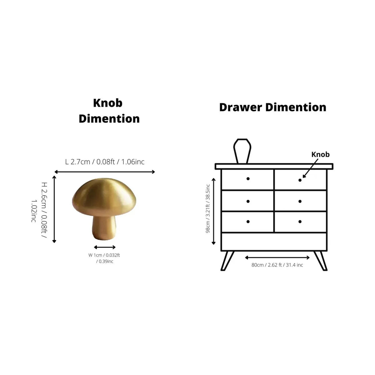 Image of Mushroom Solid Brass Cabinet Knob