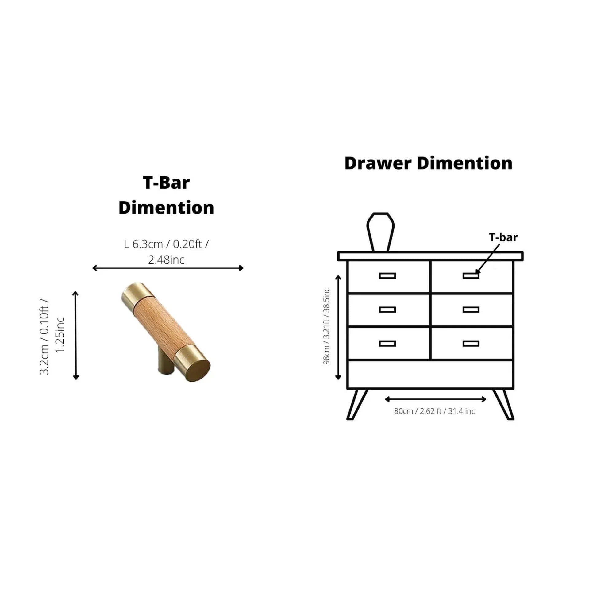 Image of Natural Wood & Brass T-Bar Handle Collection