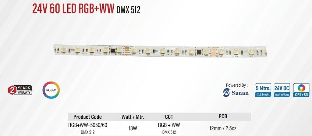 Image of Enso 24V 60 LED RGB+WW DMX 512 Strip Light