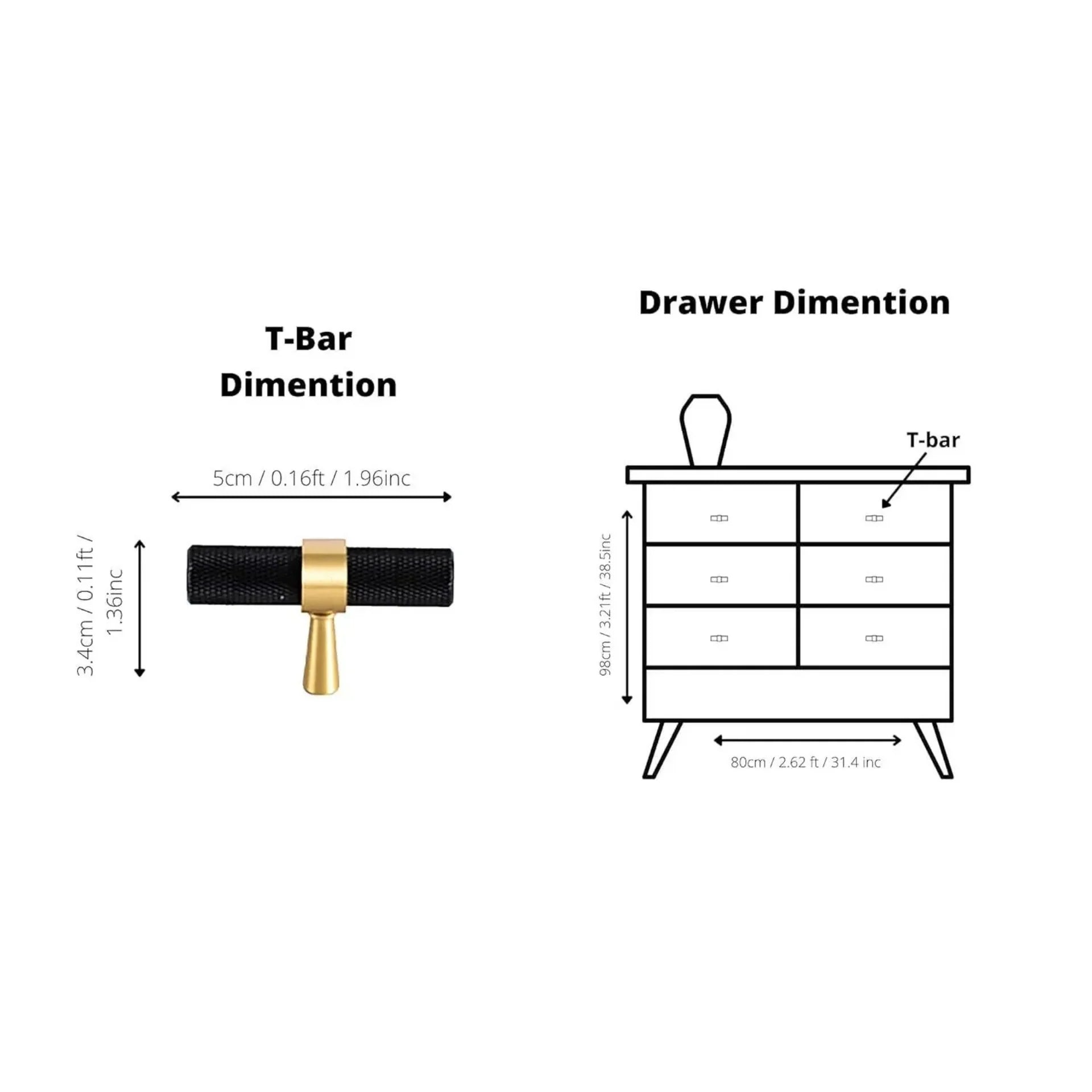 Image of Knurled Black and Gold T-Bar Handle Collection