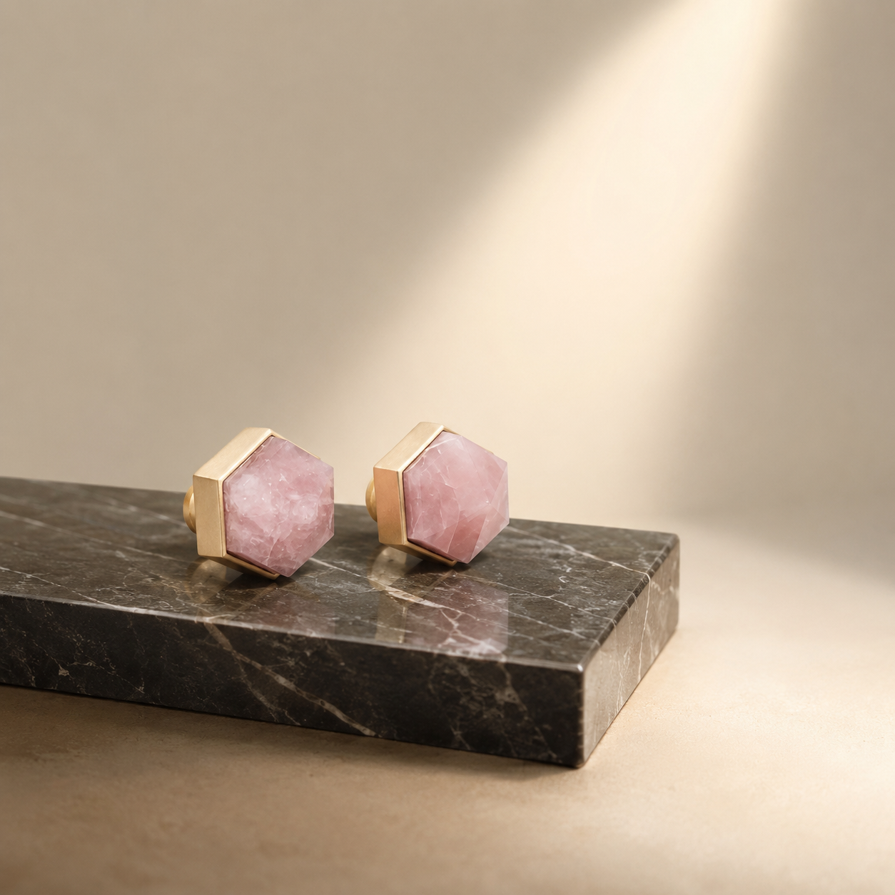 Image of Natural Crystal & Brass Hexagon Knob