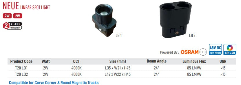 Image of Neue Linear Spot Light 2W — close-up product view — NEUE Magnetic Track Lighting