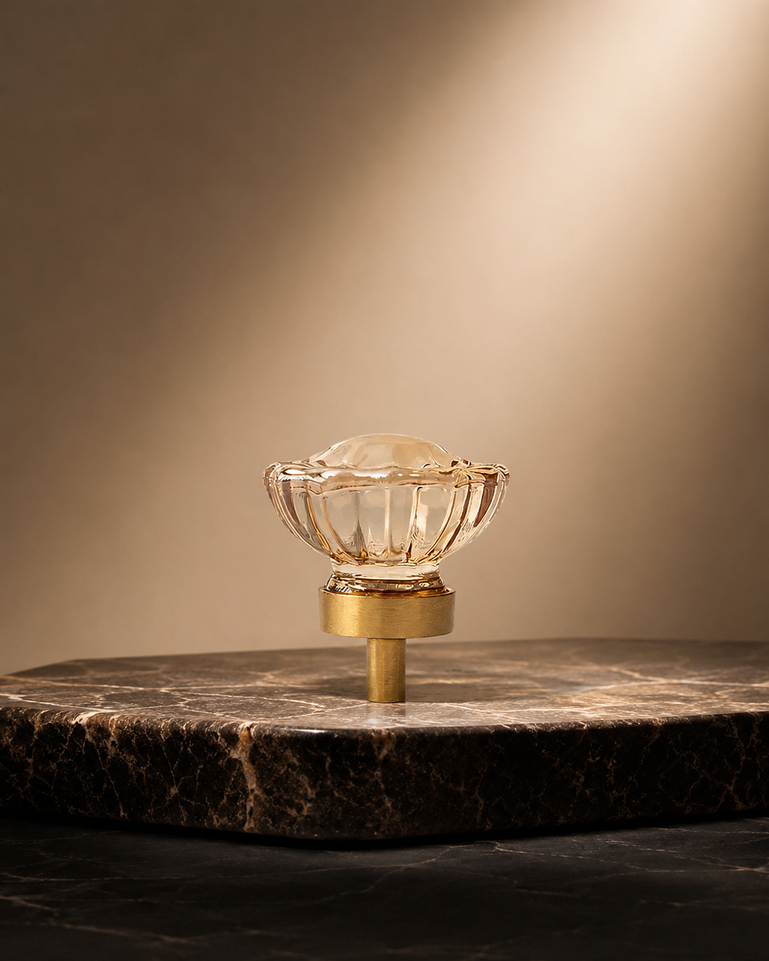 Image of Diamond Faceted Crystal Brass Cabinet Knob