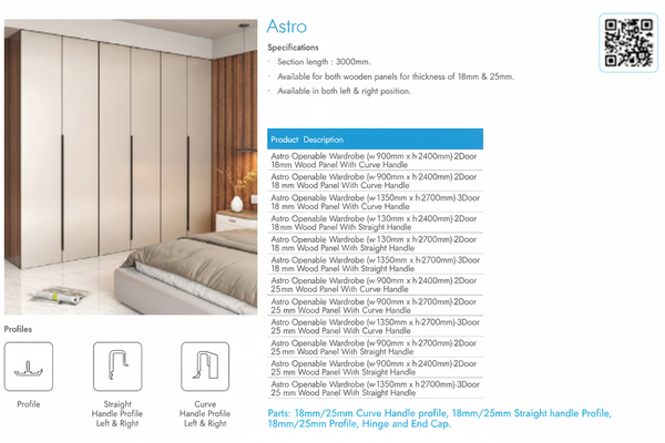 Astro Openable Wardrobe With Curve Handle