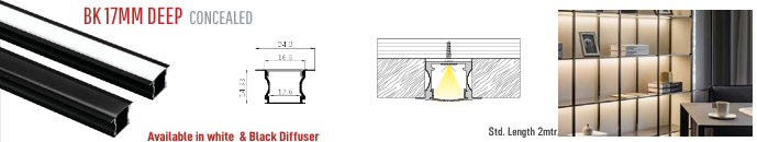 Image of BK 17MM Deep Concealed LED Aluminium Black Profile