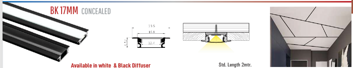 Image of BK 17mm Concealed LED Aluminium Black Profile