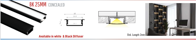 Image of BK 25MM Concealed LED Aluminium Black Profile