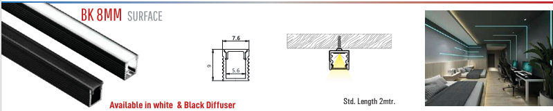Image of BK 8mm Surface LED Aluminium Profile