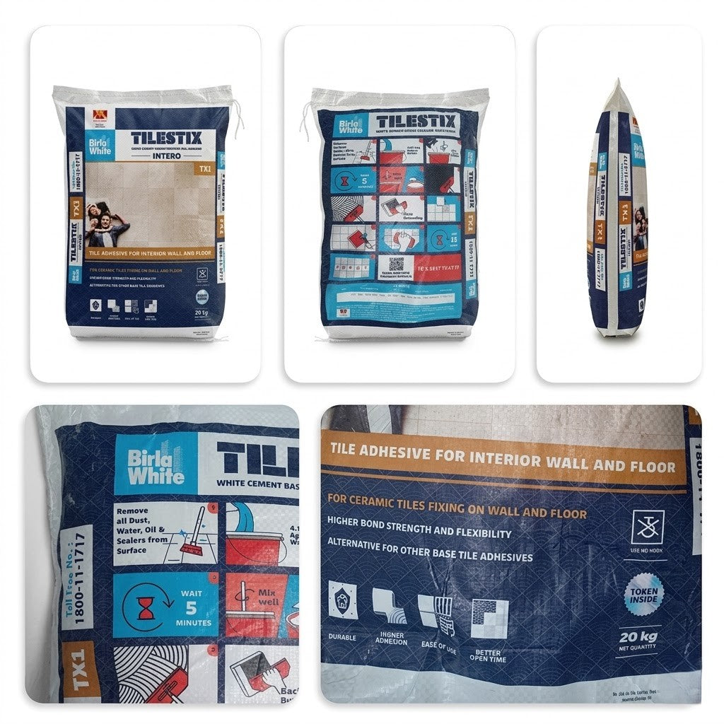 Image of Birla White TX1 Tile Adhesive, White, 20 kg Bag