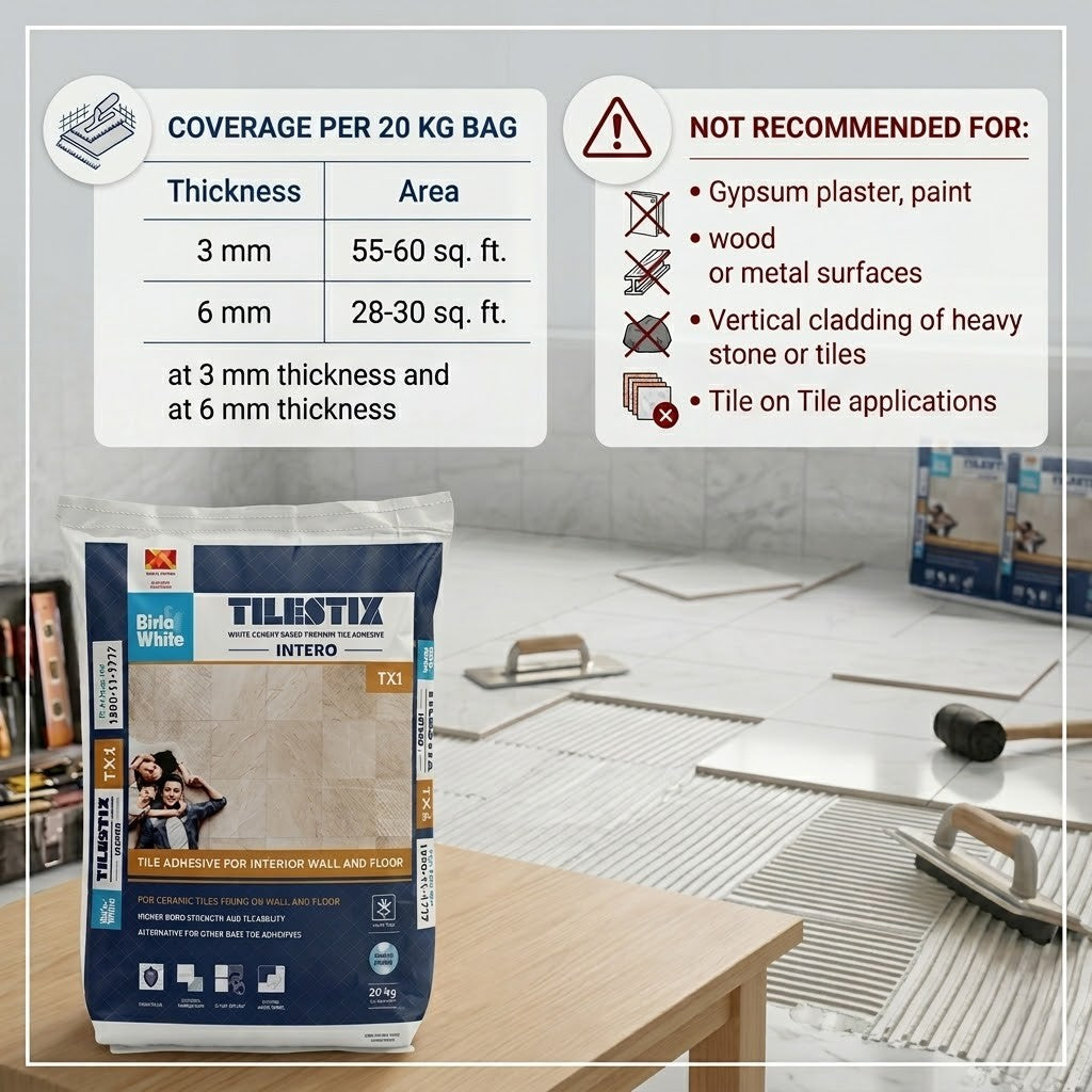Image of Birla White TX1 Tile Adhesive, White, 20 kg Bag