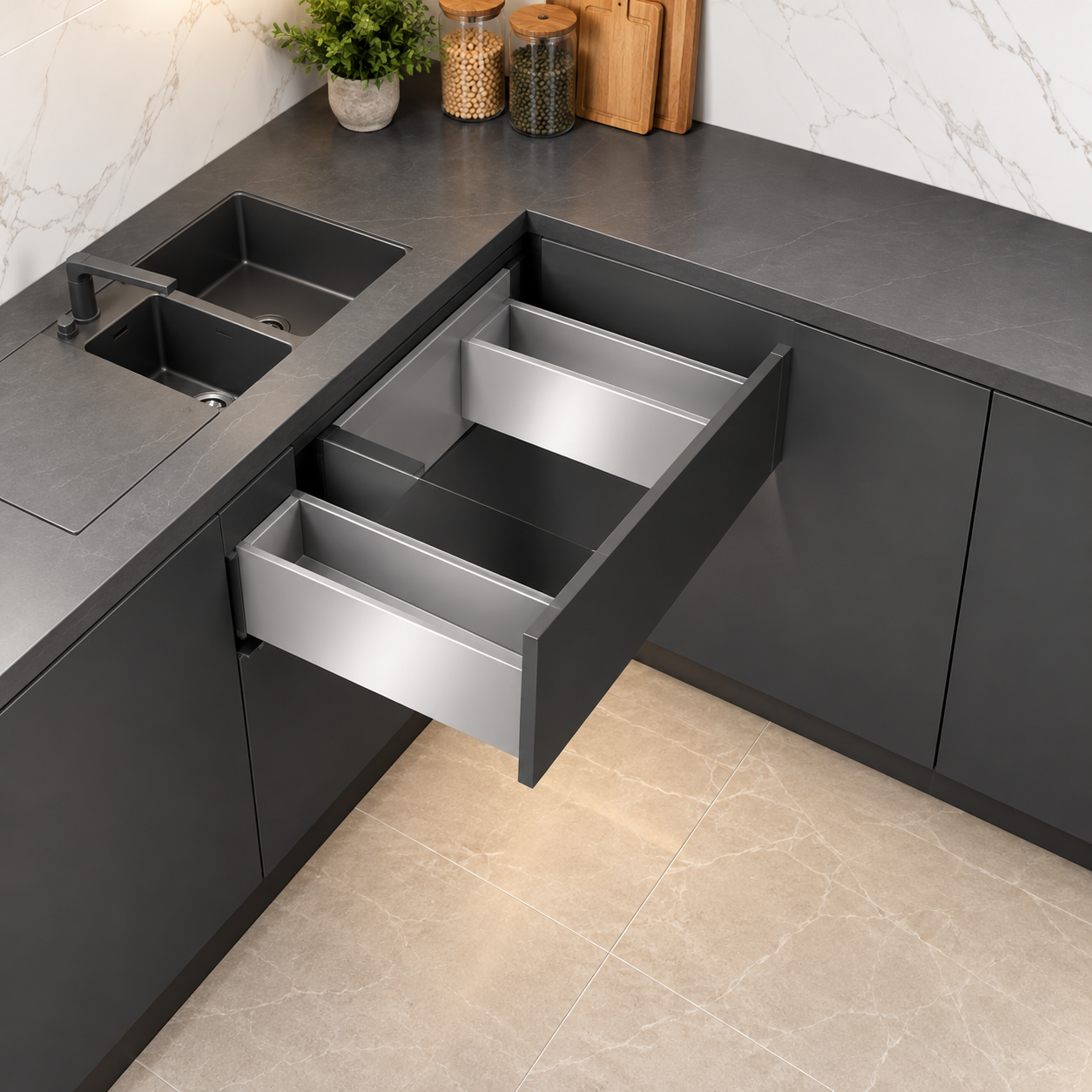 Image of Blum LEGRABOX pure With BLUMOTION, Sink High Fronted Pull-Out, Height C (177 MM)