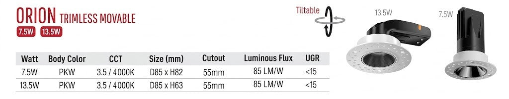 Image of LED Downlight Orion Trimless Movable