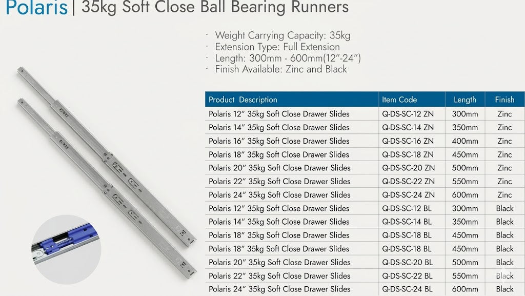 Image of Polaris Ball Bearing Drawer Runners 35 Kg