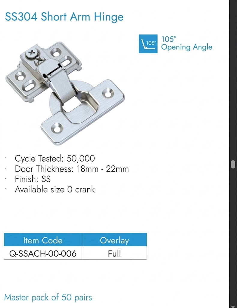 Image of SS304 Short Arm Hinge