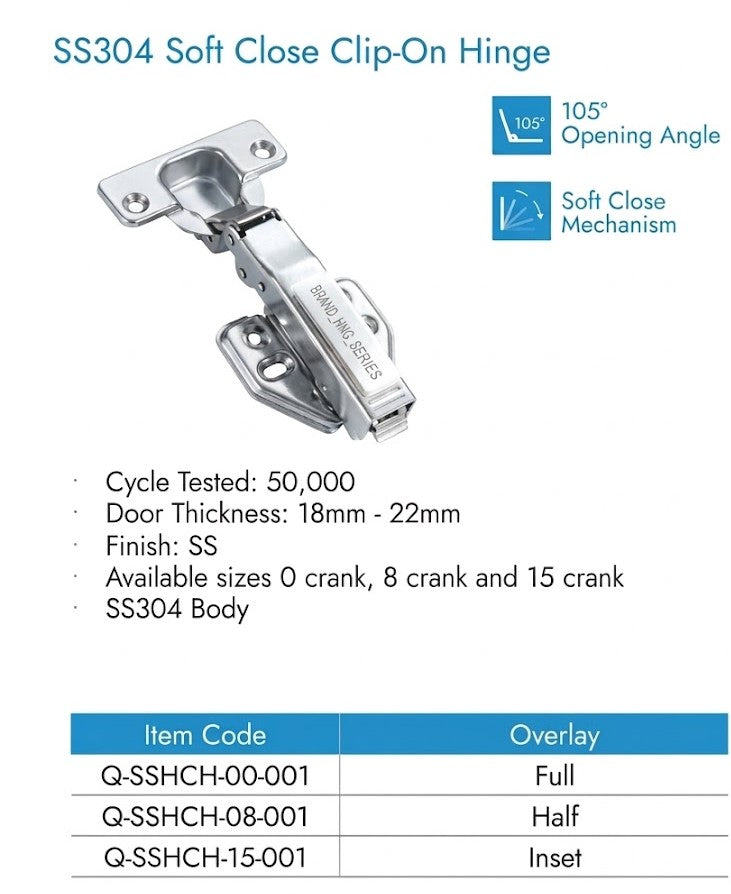 Image of SS304 Soft Close Clip-On Hinge