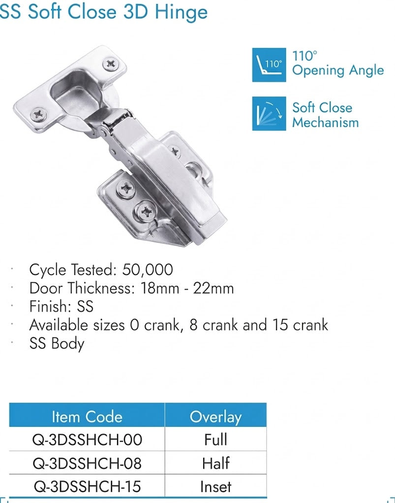 Image of SS Soft Close 3D Hinge