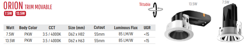 Image of LED Downlight Orion Trim Movable