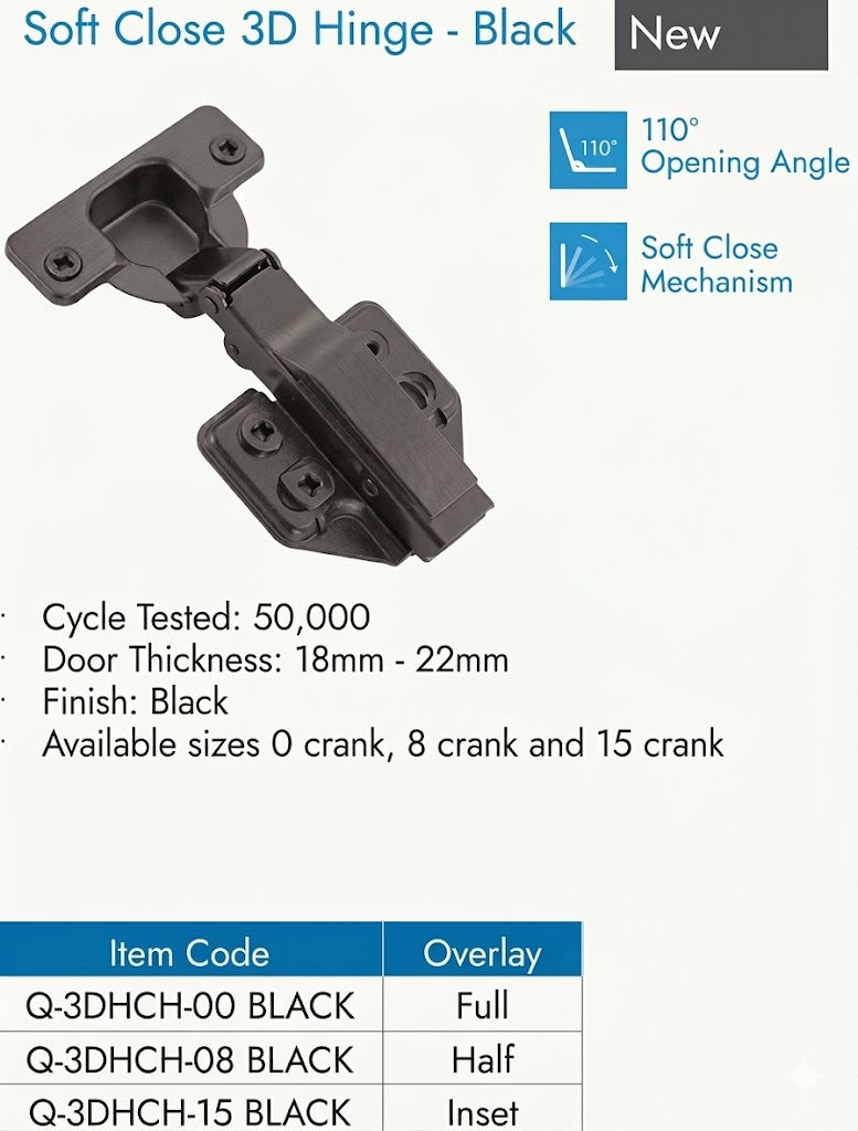 Image of Soft Close 3D Hinge - Black