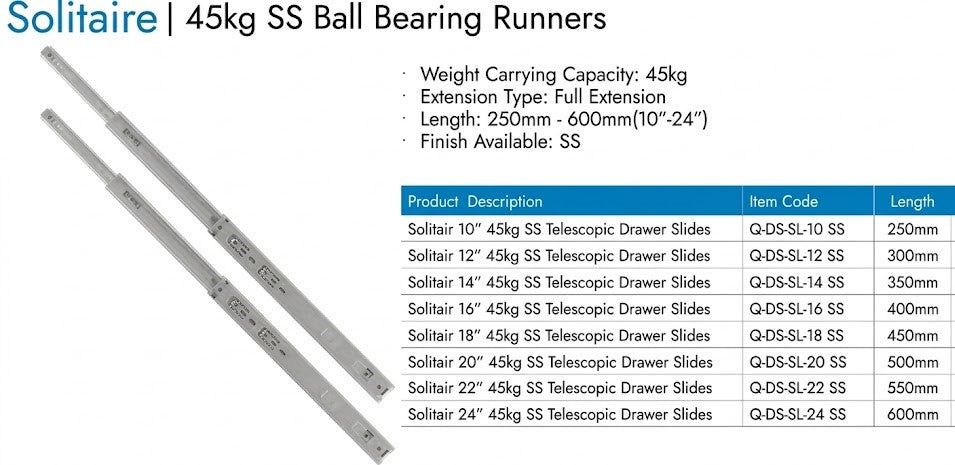 Image of Solitaire 45kg Ball Bearing Drawer Runners