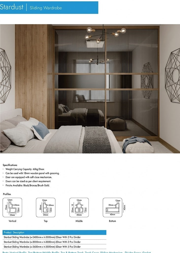 Image of Modern bedroom with wooden wardrobe and decorative elements.