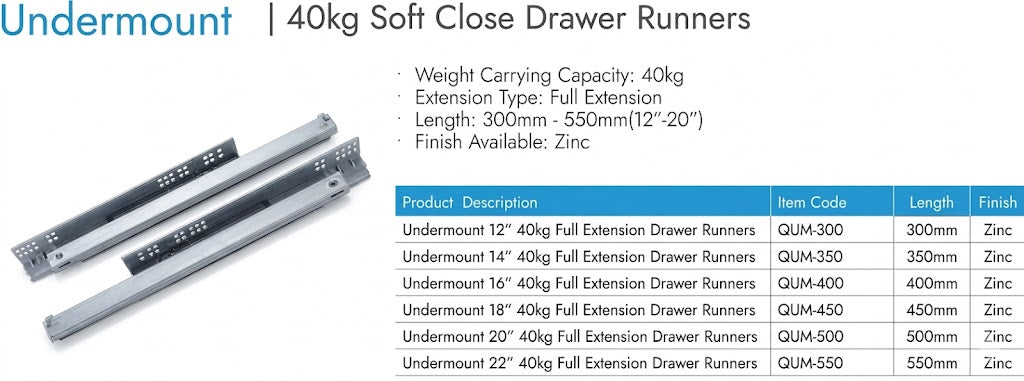 Image of Undermount 40Kg Soft Close Drawer Runners