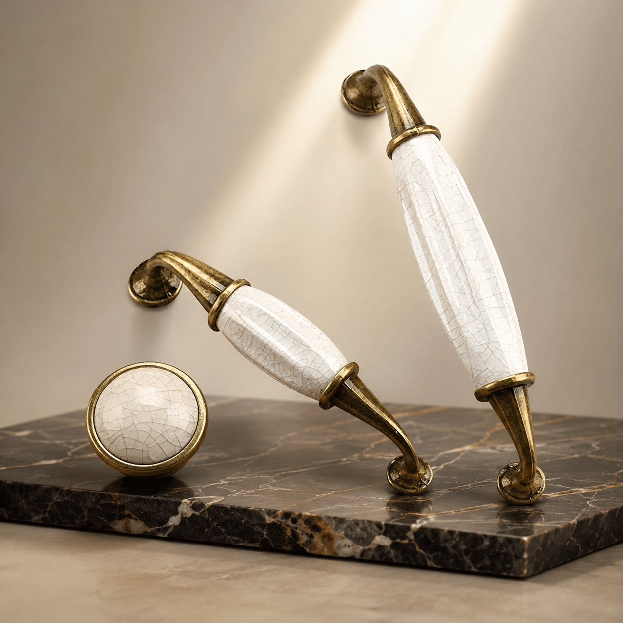 Image of Antique Ceramic & Zinc Cabinet Handles