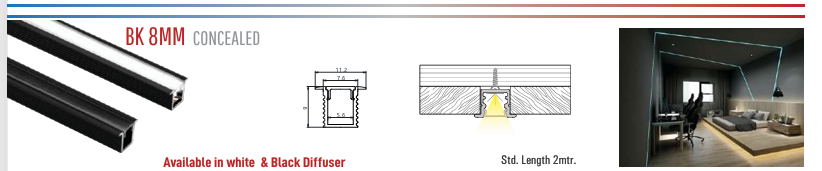 Image of BK 8mm Concealed LED Aluminium Black Profile